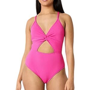 Decree Women and Juniors Cut-Out Textured One-Piece Swimsuit Pink Size XXLarge